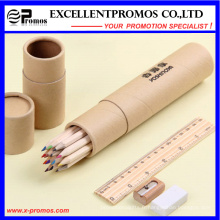 12PCS Promotion Set de crayons en bois de couleur 7 pouces avec règle, Sharpener, Eraser en tube de papier (EP-P9077)
